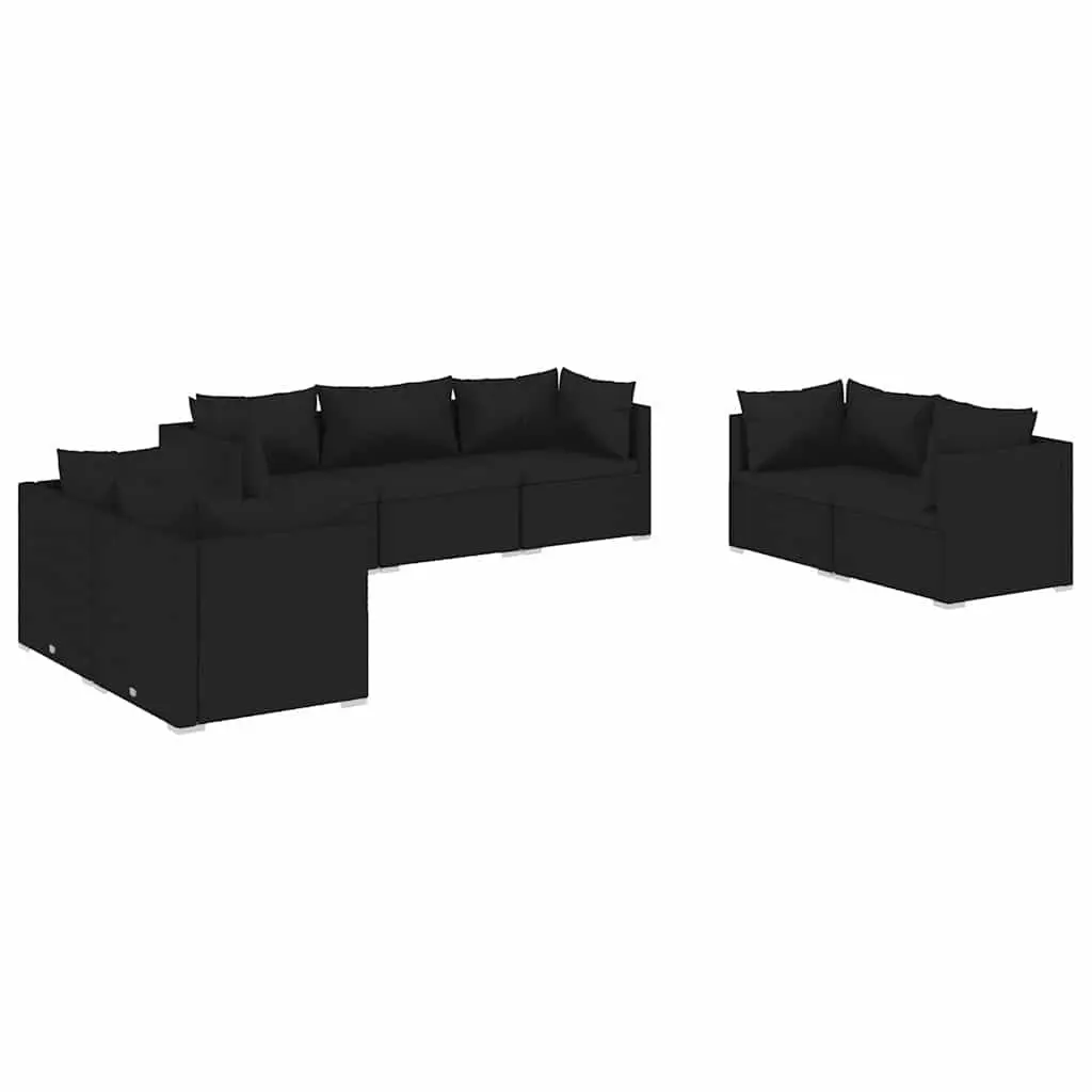 Garden Lounge Set Modular Outdoor Patio Furniture 7 Piece Rattan Sofa with Cushions Black