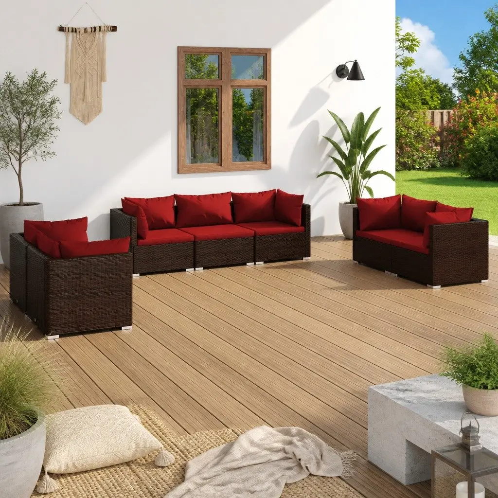 7 Piece Garden Lounge Set Poly Rattan Outdoor Furniture Brown with Cushions