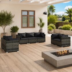 Comfortable 7-Piece Garden Lounge Set – Grey Rattan