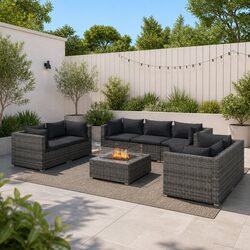 Garden Lounge Set 8 Piece Outdoor Patio Furniture Grey Rattan Sofa with Cushions