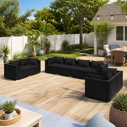 Reliable 8 Piece Black Garden Lounge Set for Comfort