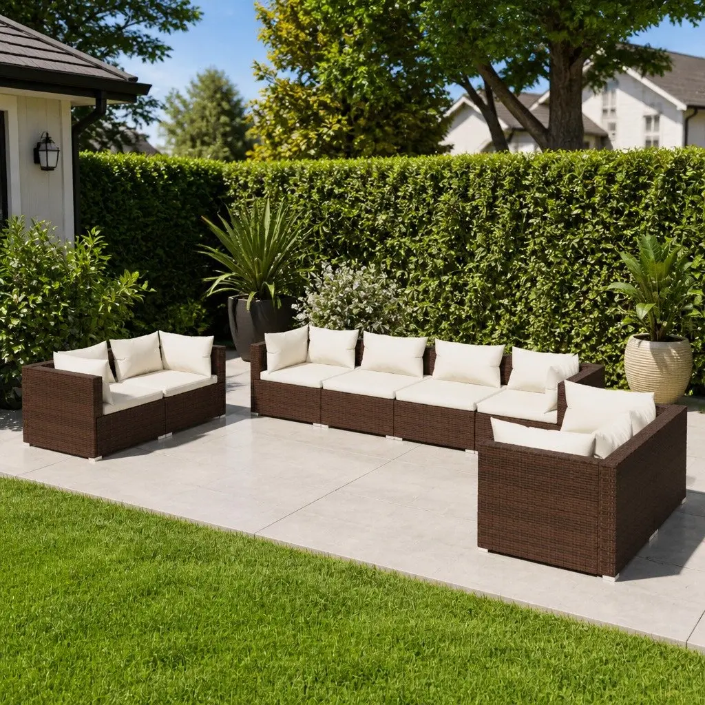 Garden Lounge Set 8 Piece Outdoor Patio Furniture Cushions Brown Rattan