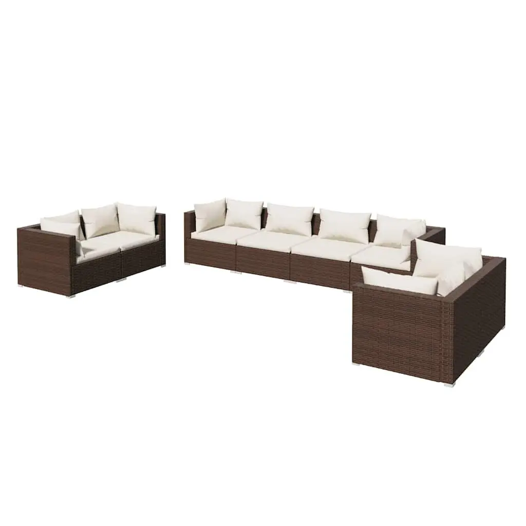 Garden Lounge Set 8 Piece Outdoor Patio Furniture Cushions Brown Rattan