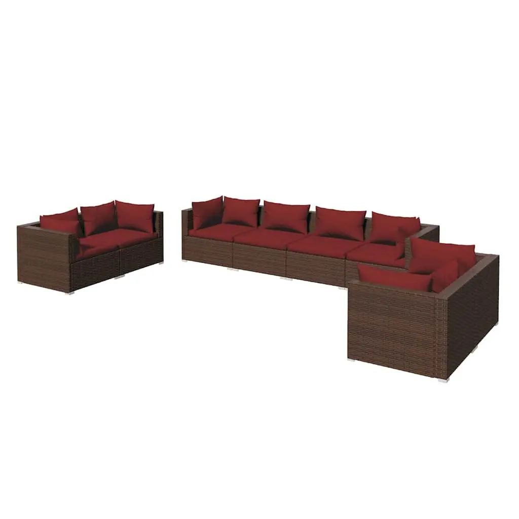 Garden Lounge Set 8 Piece Outdoor Patio Furniture Brown Poly Rattan Modular Sofa