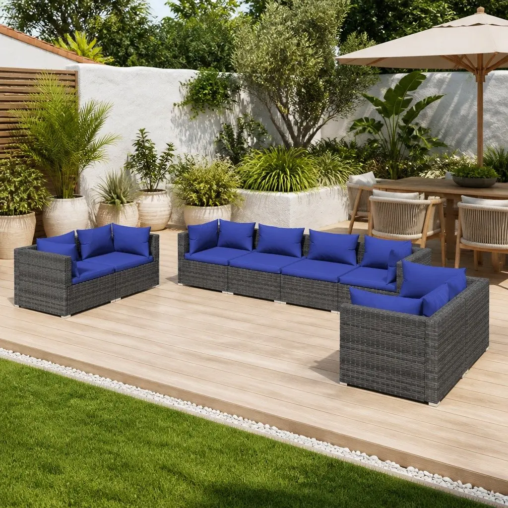 Garden Lounge Set 8 Piece Outdoor Patio Furniture Modular Sofa Grey