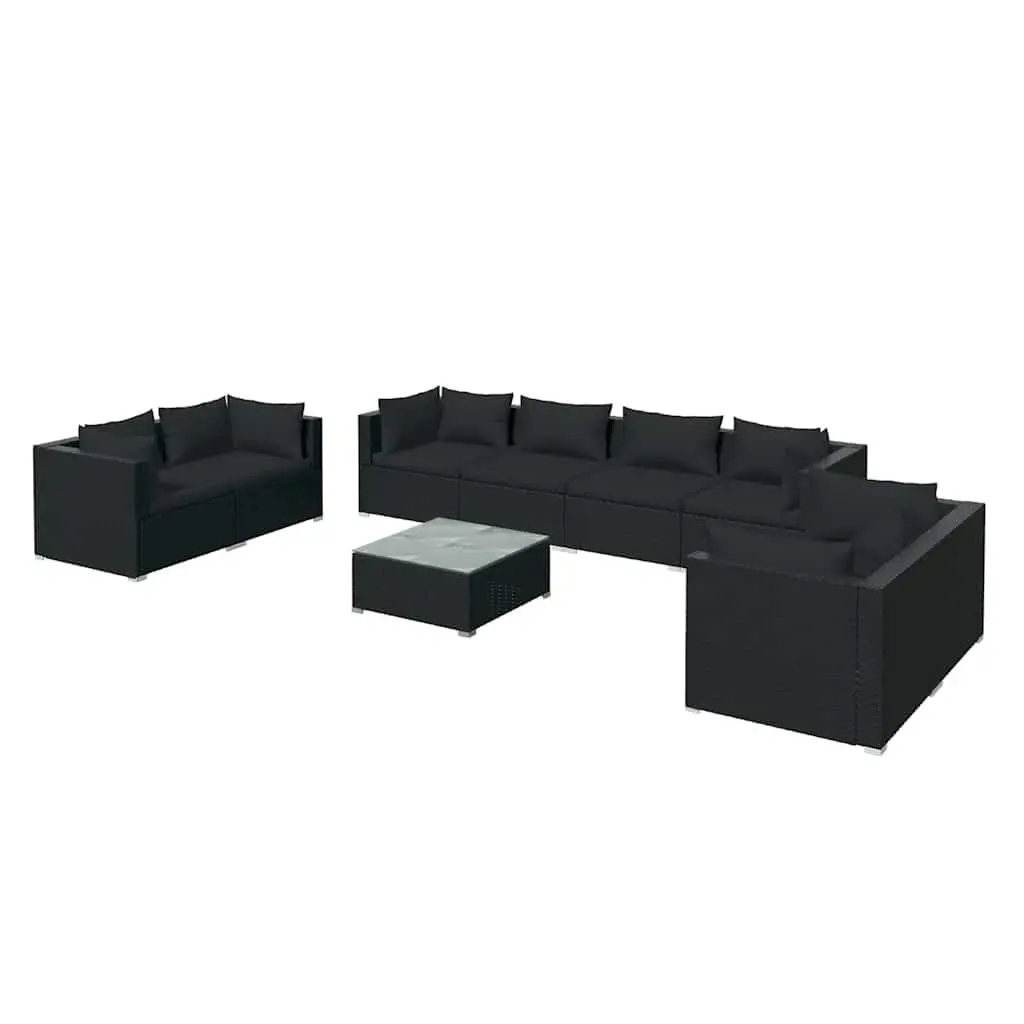 Garden Lounge Set 9 Piece Outdoor Furniture Patio Sofa Cushions Black