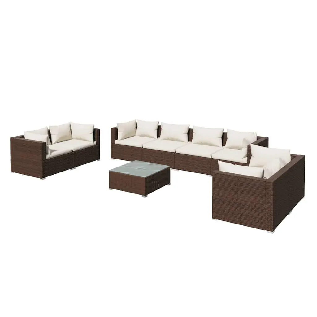 Garden Lounge Set 9 Piece Outdoor Patio Furniture Brown Rattan Sofa with