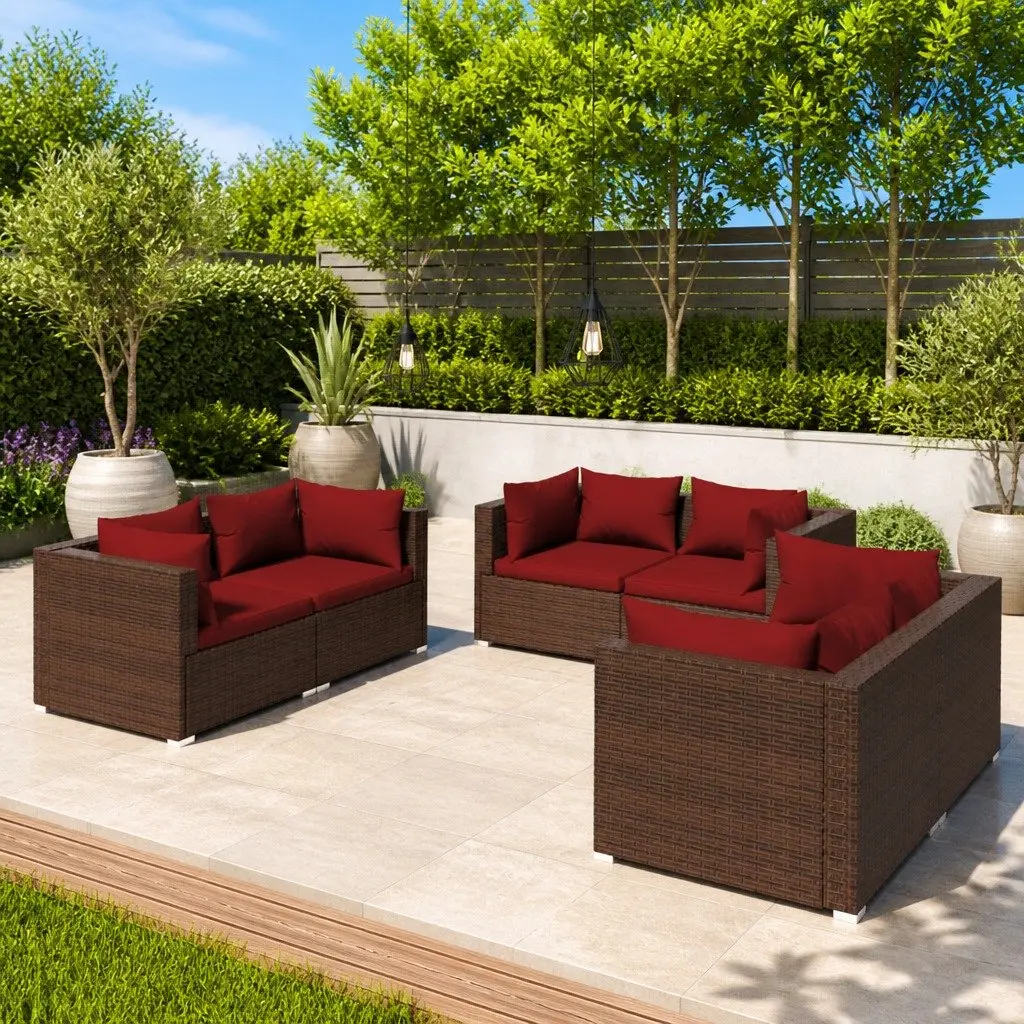 Garden Lounge Set 6 Piece Outdoor Patio Furniture Brown PE Rattan Modular Sofa
