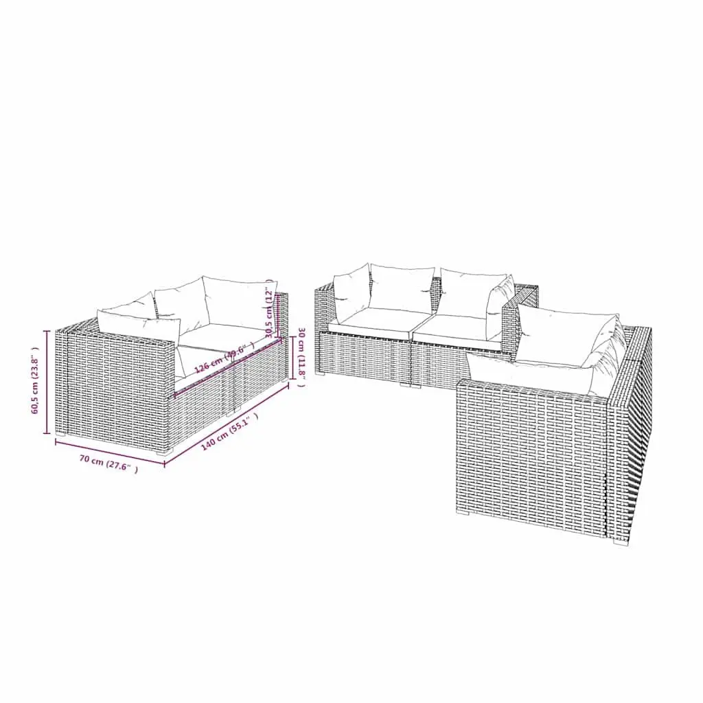 Garden Lounge Set 6 Piece Outdoor Patio Furniture Modular Sofa Grey