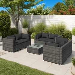 Comfortable 7 Piece Garden Lounge Set with Grey Cushions