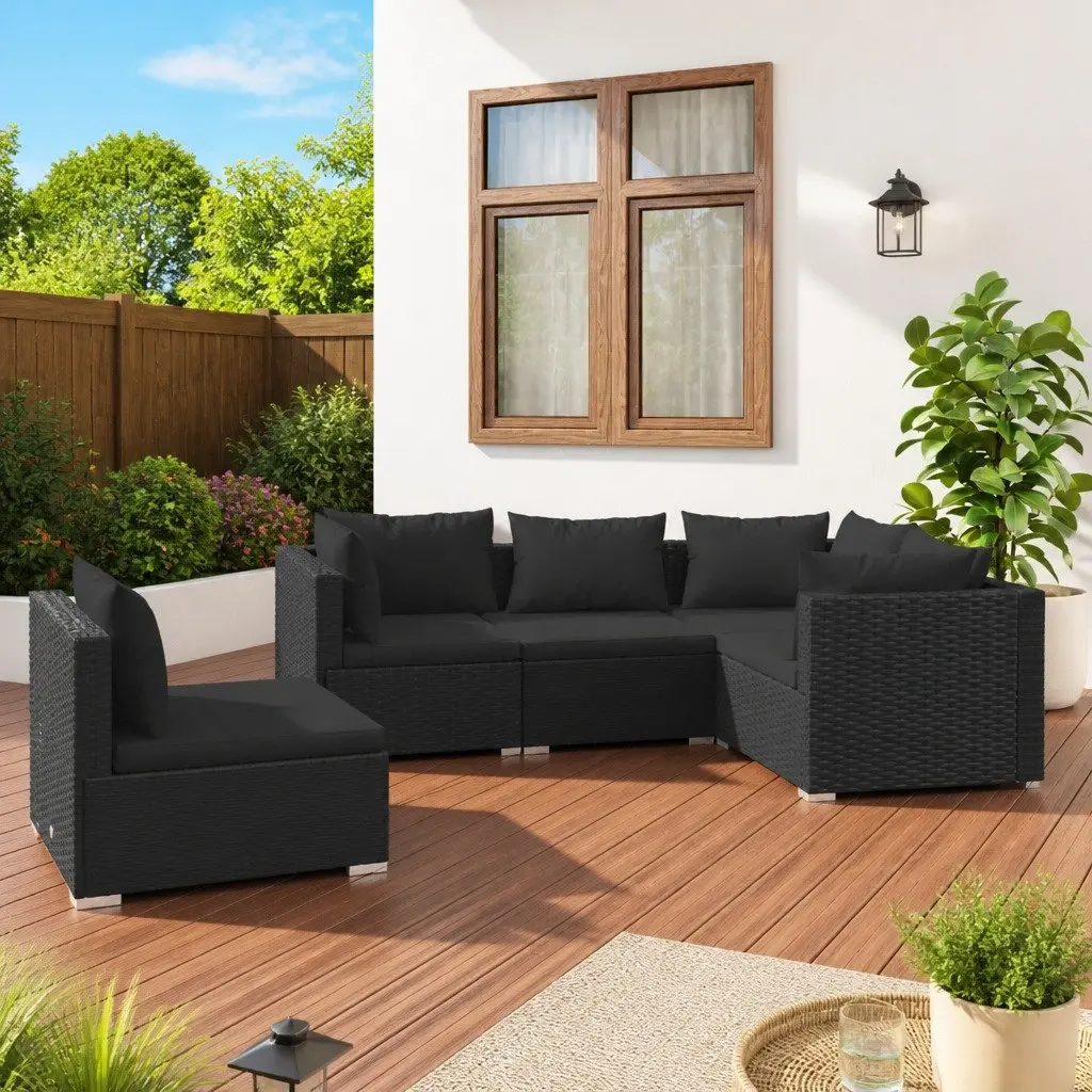 Garden Lounge Set 5 Piece Outdoor Patio Furniture Black Modular Sofa