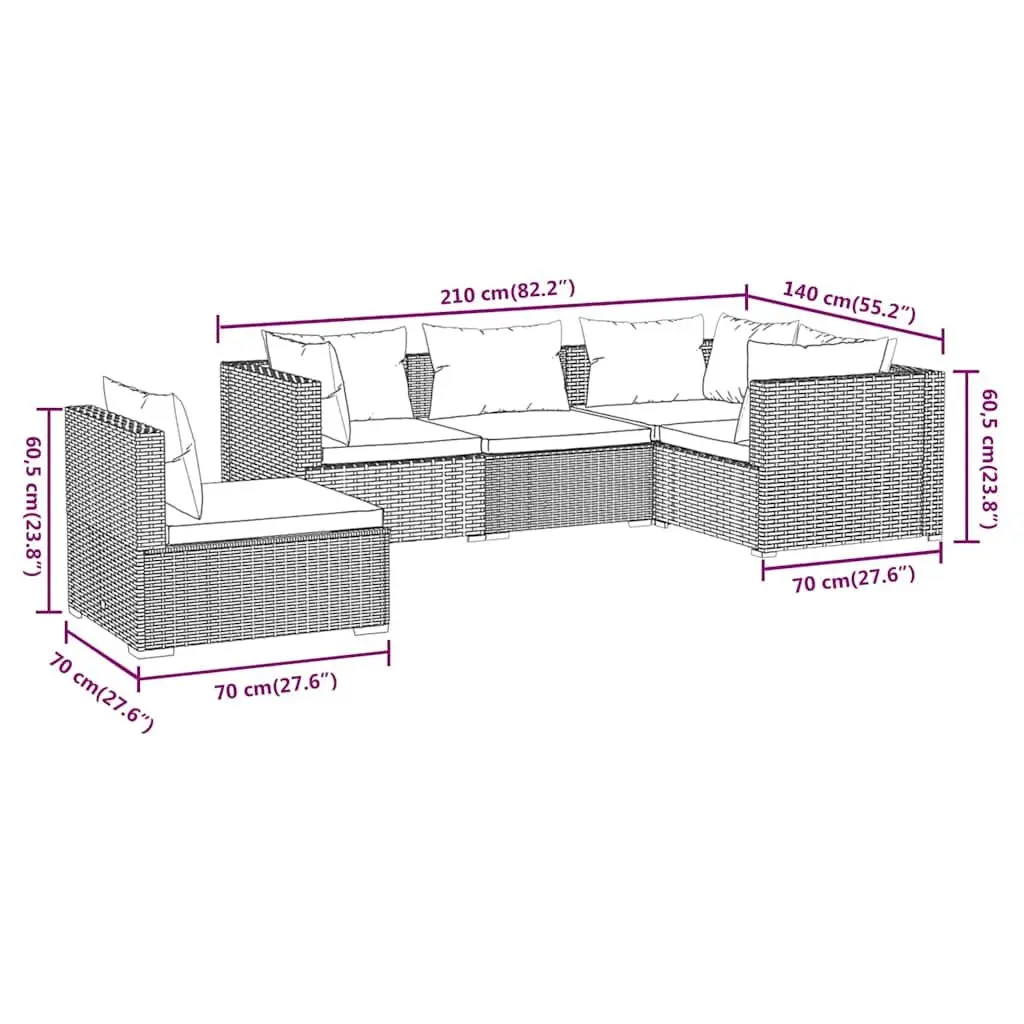 Garden Lounge Set 5 Piece Outdoor Patio Furniture Black Modular Sofa