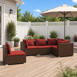 Garden Lounge Set 5 Piece Outdoor Patio Furniture Brown Rattan Sofa with