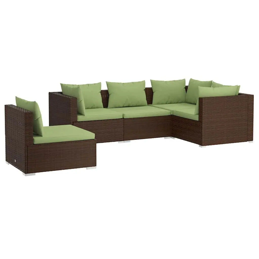 Garden Lounge Set 5 Piece Outdoor Furniture Poly Rattan Brown Patio Sofa