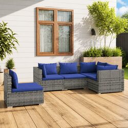 5 Piece Garden Lounge Set Outdoor Patio Furniture with Cushions Poly Rattan Grey