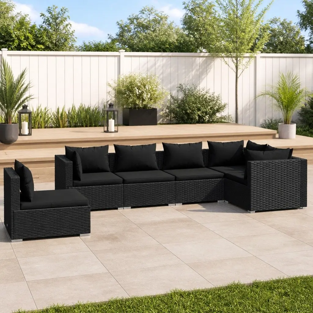 6 Piece Garden Lounge Set Outdoor Patio Furniture Cushions Black PE Rattan