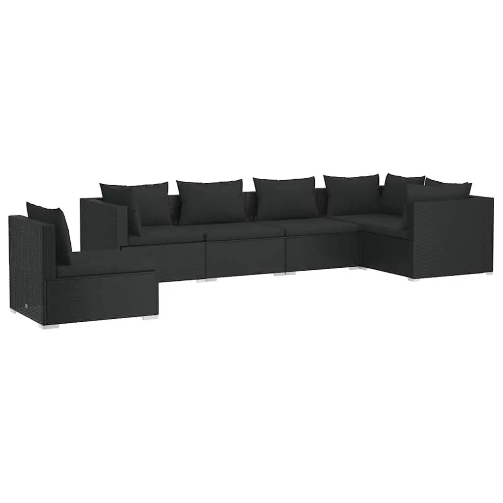 6 Piece Garden Lounge Set Outdoor Patio Furniture Cushions Black PE Rattan