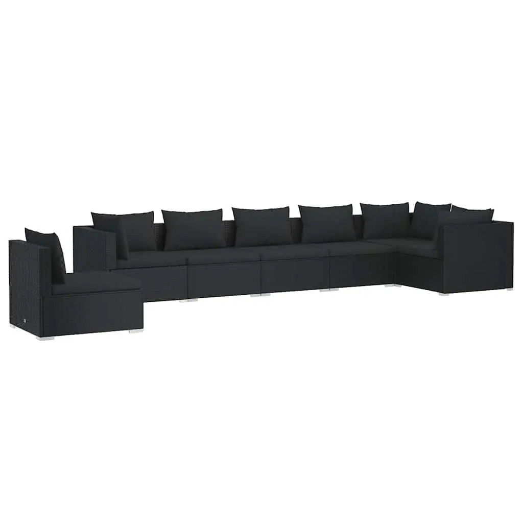 7 Piece Outdoor Garden Lounge Set Patio Furniture Cushions Black Rattan