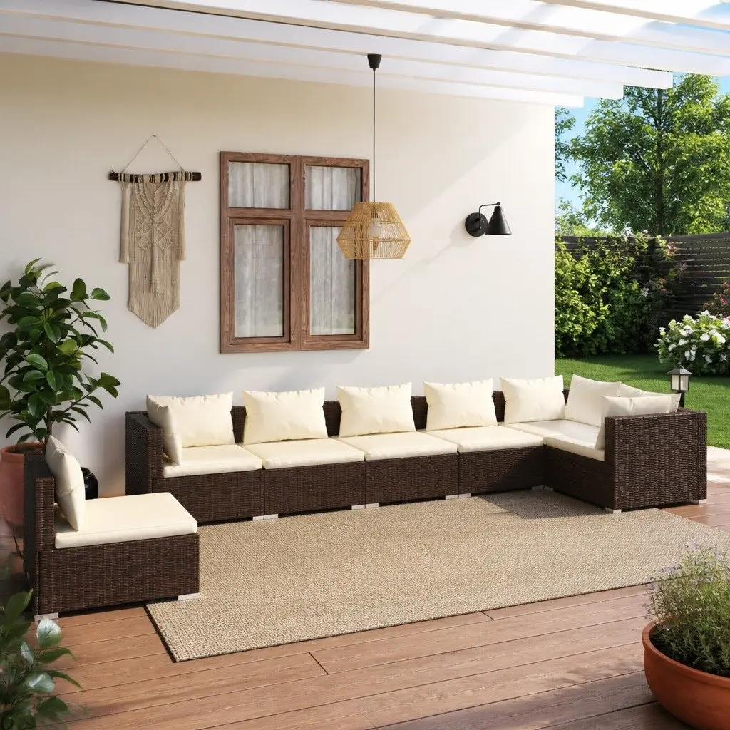 7 Piece Garden Lounge Set Brown PE Rattan Patio Furniture Modular