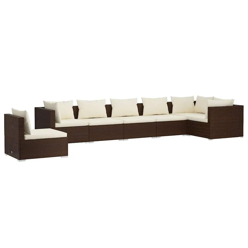 7 Piece Garden Lounge Set Brown PE Rattan Patio Furniture Modular