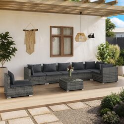 Comfortable 8 Piece Garden Lounge Set in Grey with Cushions