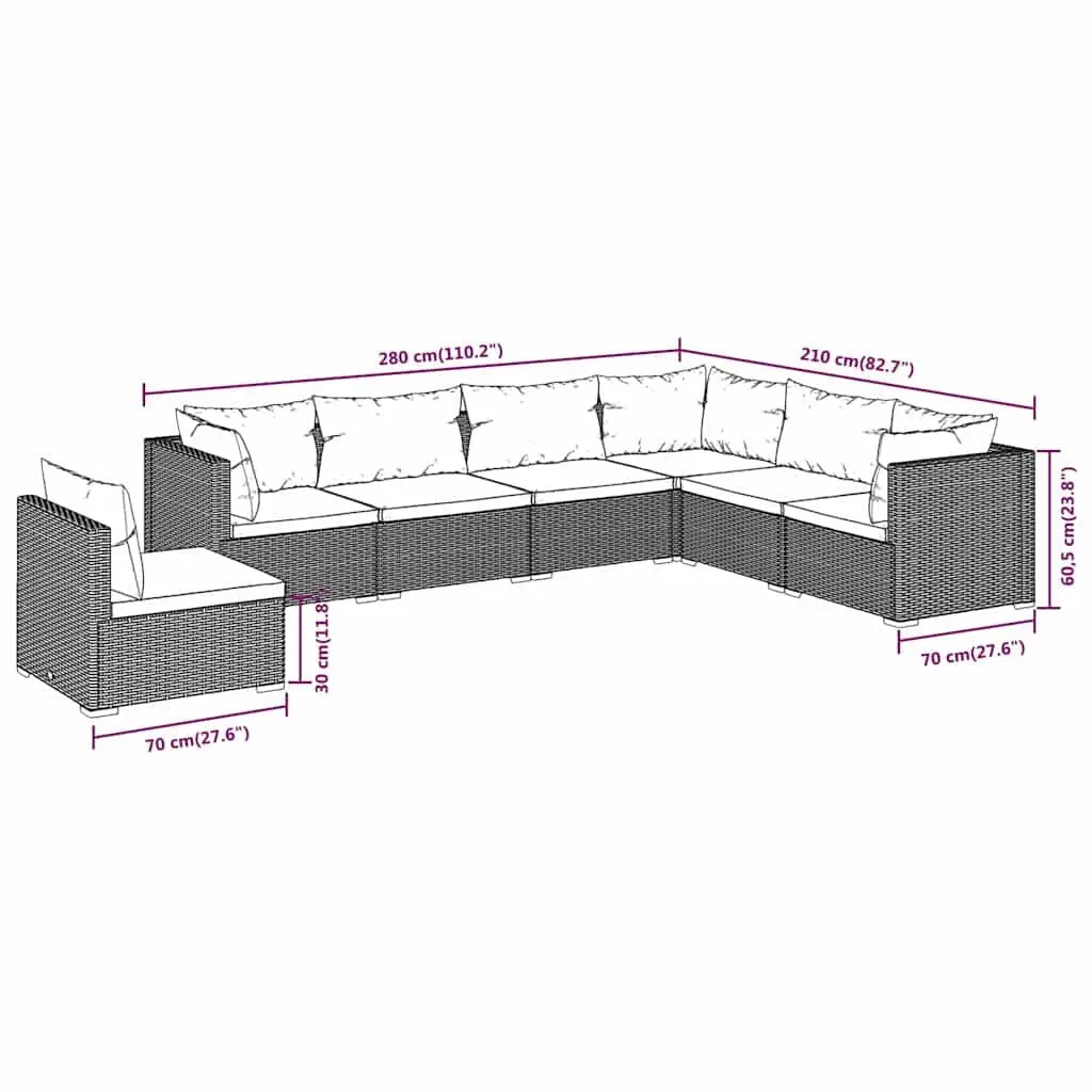Garden Lounge Set 7 Pieces Modular Outdoor Patio Furniture Cushions Black