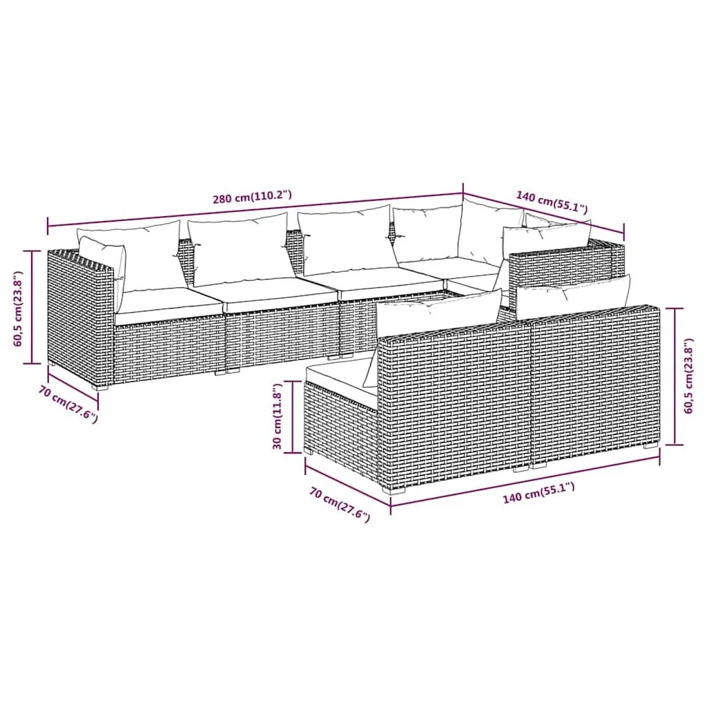 7 Piece Outdoor Garden Lounge Set Modular Patio Furniture Black Poly Rattan