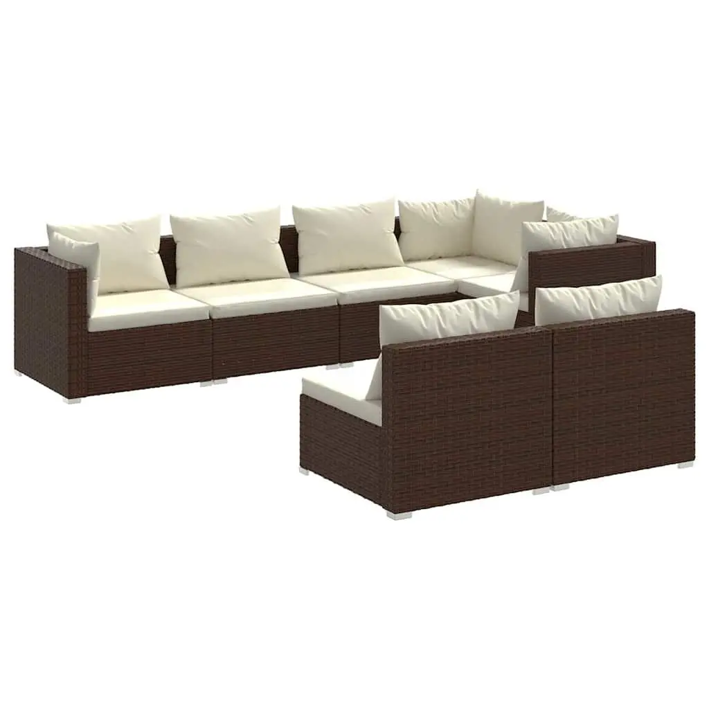Garden Lounge Set 7 Piece Outdoor Furniture Poly Rattan Patio Sofa with Cushions
