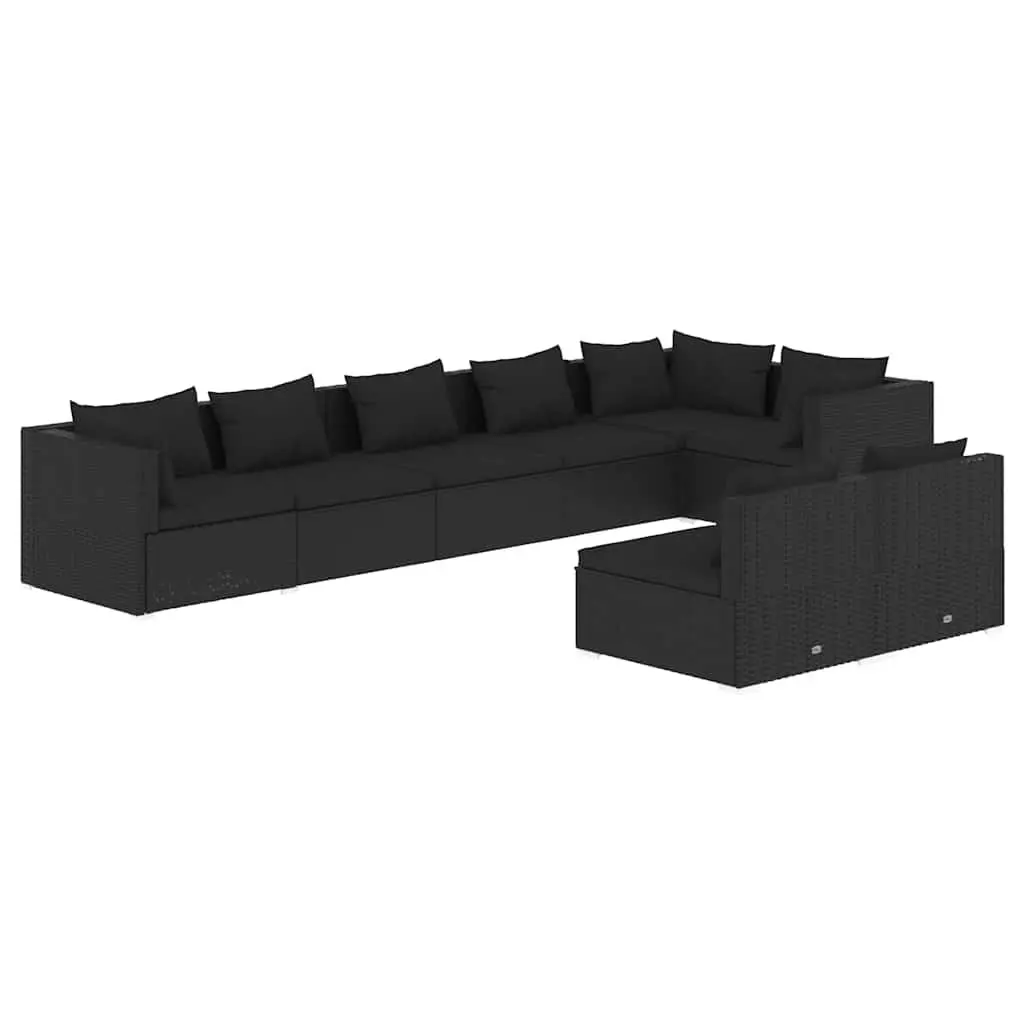 8 Piece Modular Garden Lounge Furniture Set Black Rattan with Removable Cushions for Outdoor Spaces