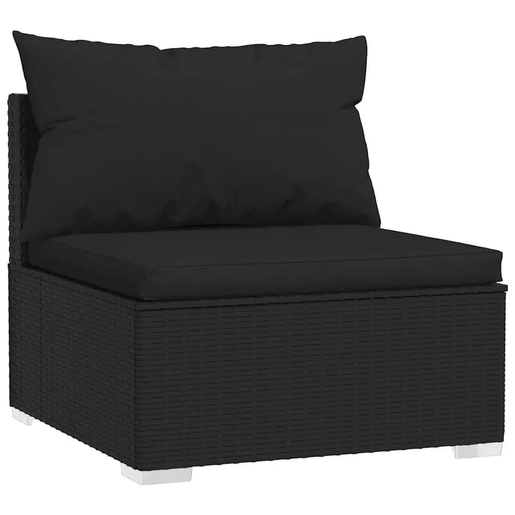 8 Piece Modular Garden Lounge Furniture Set Black Rattan with Removable Cushions for Outdoor Spaces