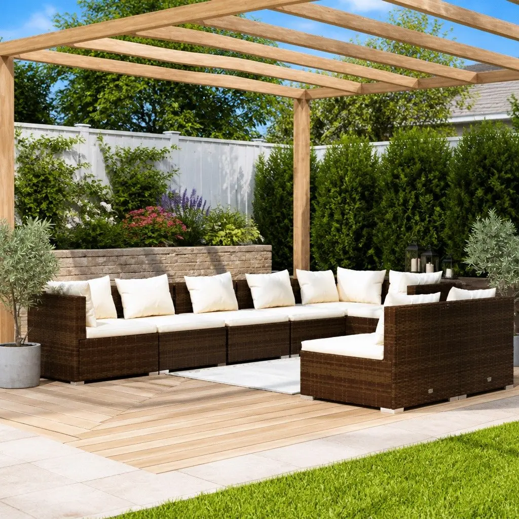 Garden Lounge Set 8 Piece Outdoor Furniture Modular Sofa Brown
