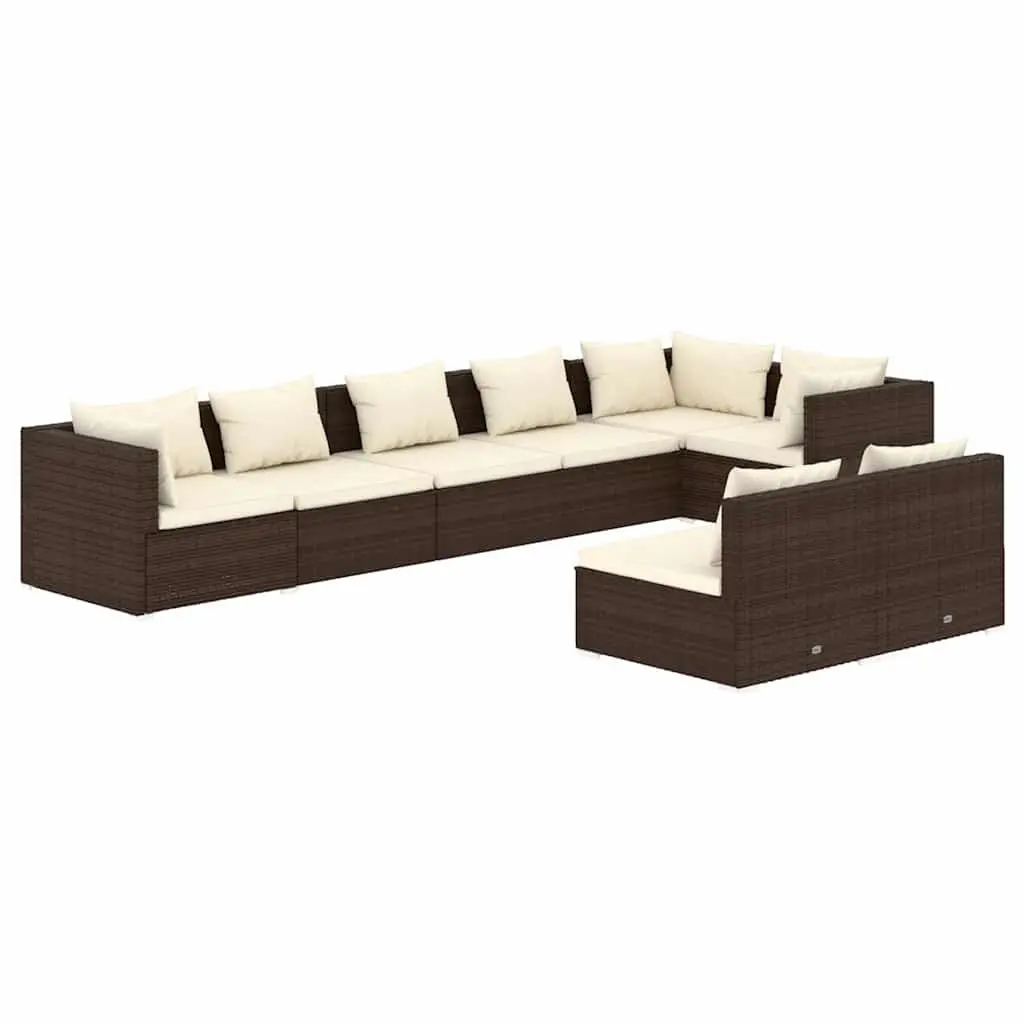 Garden Lounge Set 8 Piece Outdoor Furniture Modular Sofa Brown