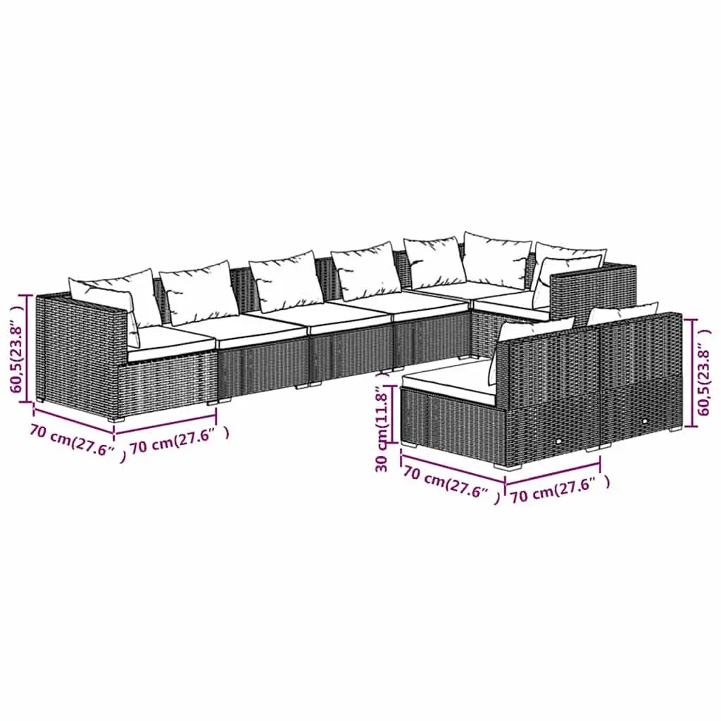 Garden Lounge Set 8 Piece Outdoor Furniture Modular Patio Sofa Grey Poly Rattan