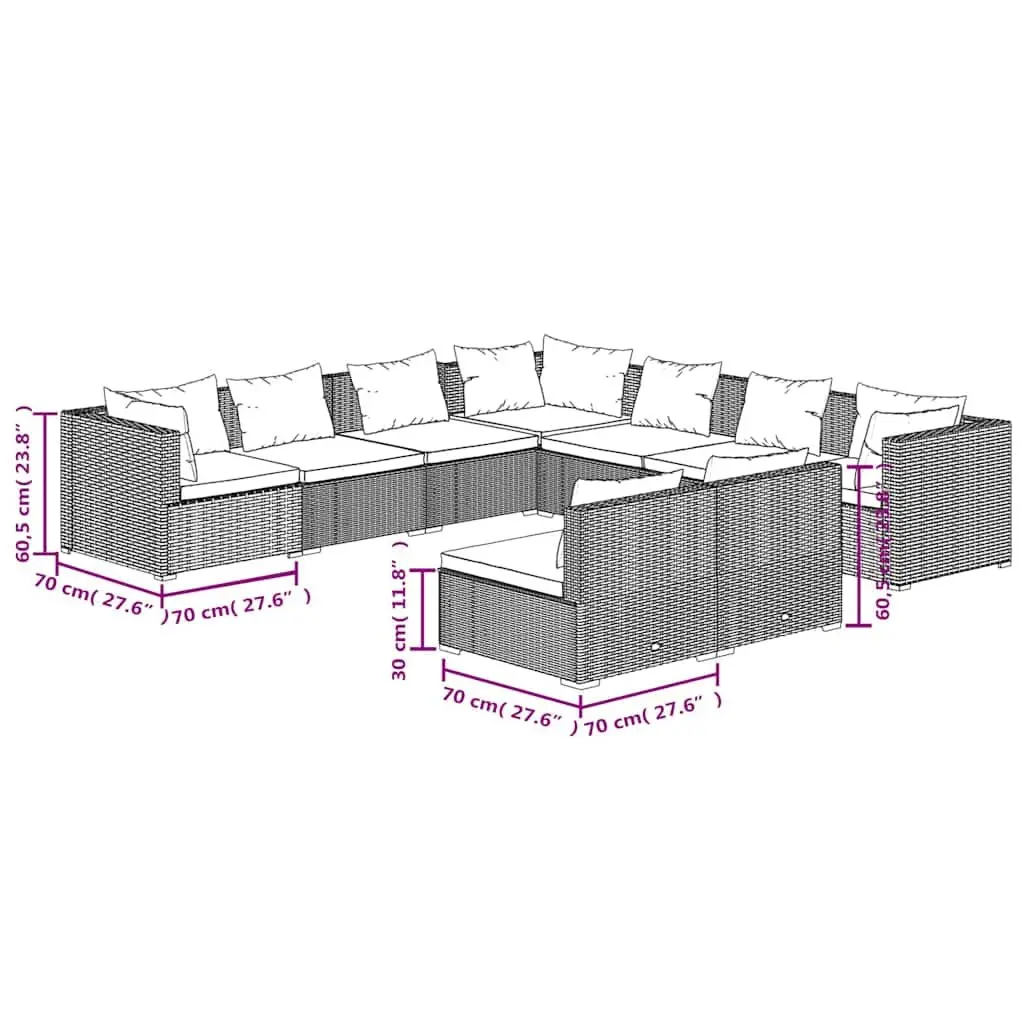 Outdoor Furniture 9 Piece Modular Garden Lounge Set Poly Rattan Sofa with Cushions Brown