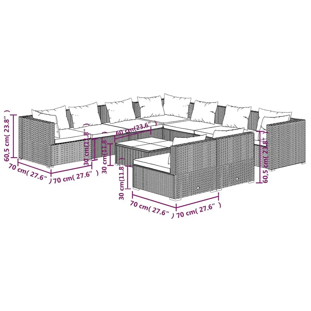 10 Piece Poly Rattan Garden Lounge Set with Cushions Black Modular Outdoor