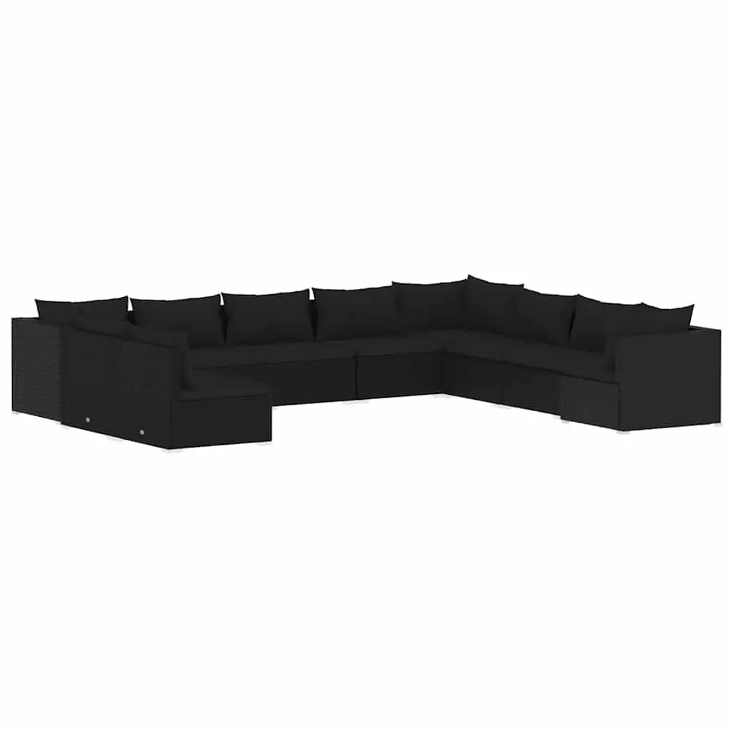 10 Piece Garden Lounge Set Outdoor Patio Furniture Black Poly Rattan Modular