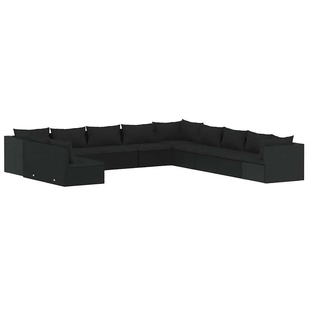 Garden Lounge Set 11 Piece Outdoor Relaxation Furniture Modular Black Poly Rattan