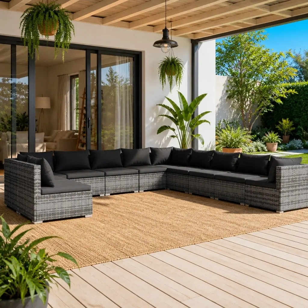 Garden Lounge Set 11 Piece Outdoor Patio Furniture Modular Grey Poly Rattan