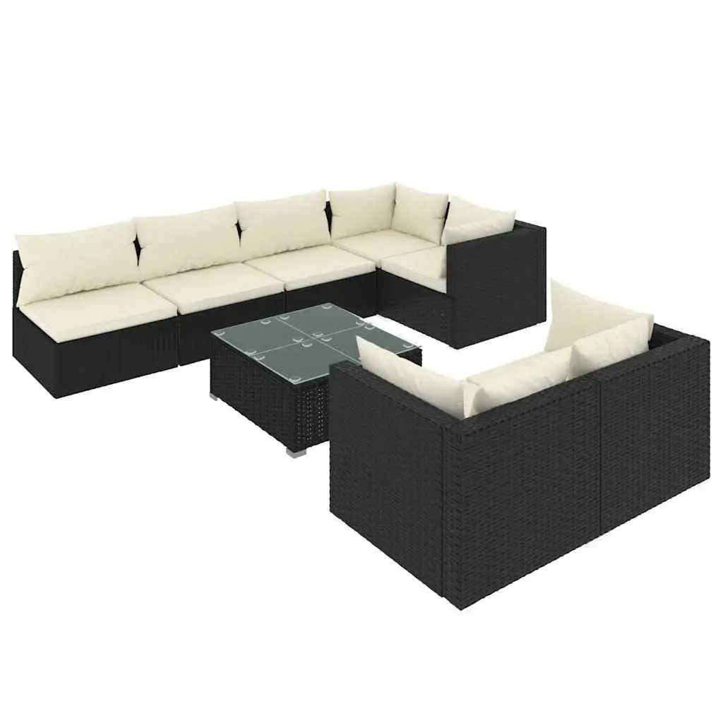 Garden Lounge Set Modular Outdoor Furniture 8 Piece Black Poly Rattan