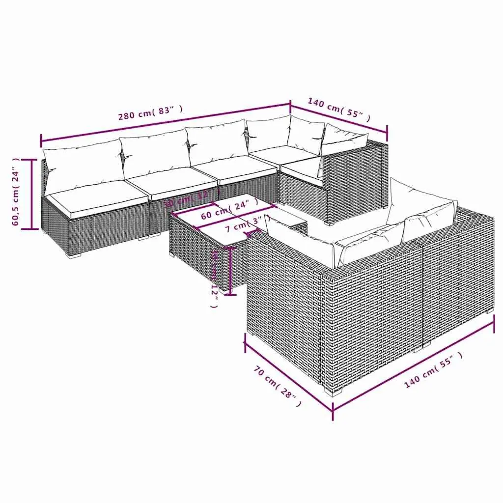 Garden Lounge Set Modular Outdoor Furniture 8 Piece Black Poly Rattan