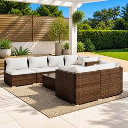 Garden Lounge Set 8 Piece Outdoor Furniture Poly Rattan Brown Modular Sofa