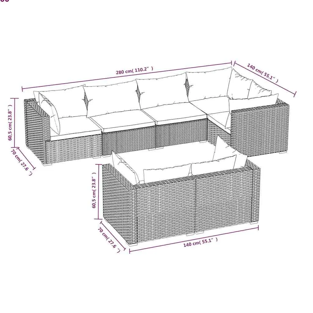 7 Piece Garden Lounge Set Poly Rattan Outdoor Furniture with Cushions Brown