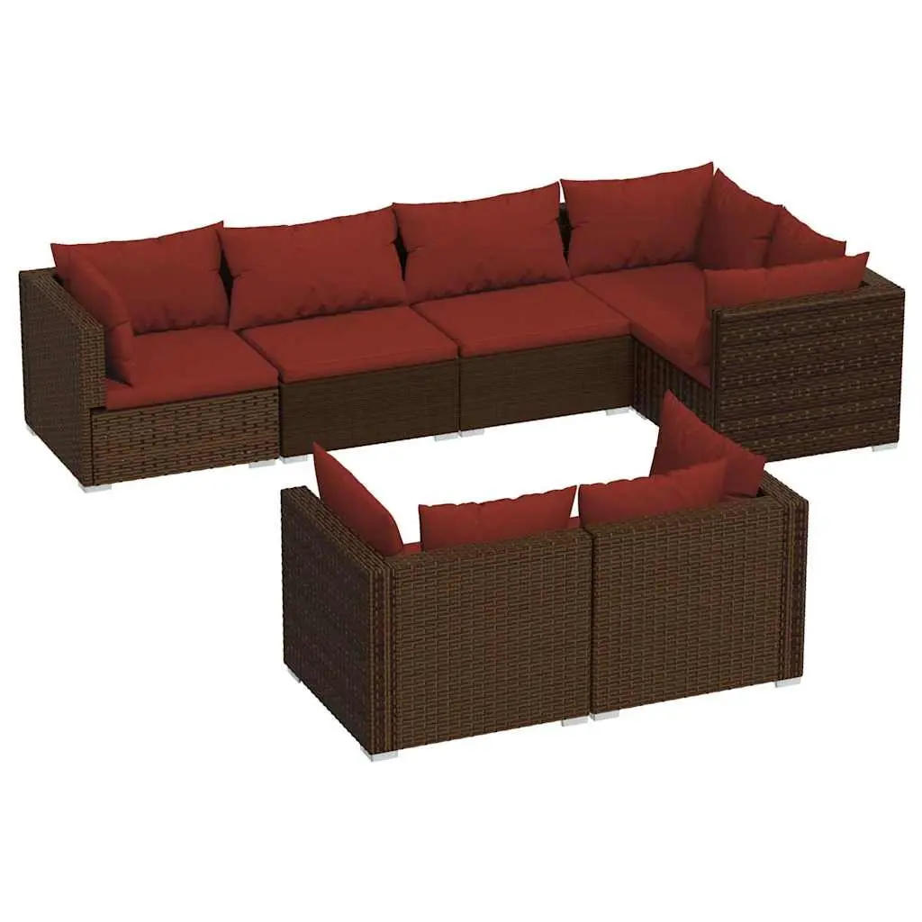 7 Piece Outdoor Garden Lounge Set with Cushions Brown Poly Rattan Patio