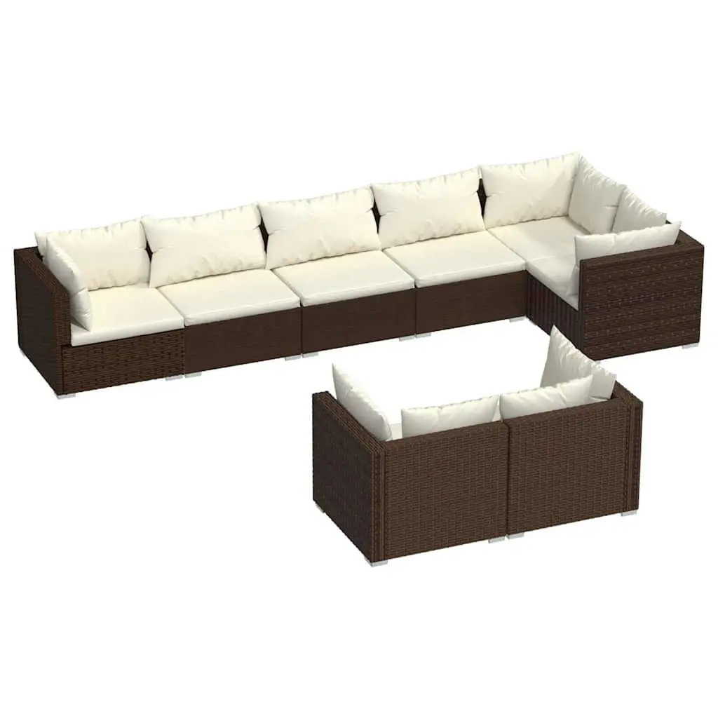 Poly Rattan Garden Lounge Set 8 Piece Outdoor Patio Furniture Brown