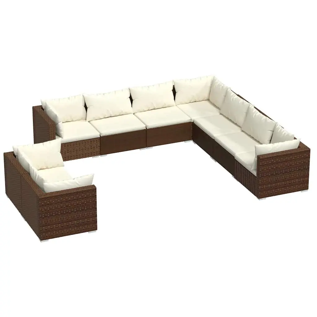 9 Piece Garden Lounge Set Outdoor Patio Furniture Brown Poly Rattan Modular Sofa