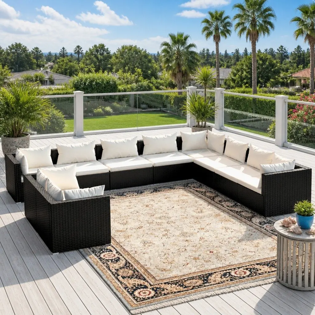 Outdoor Garden Lounge Set Modular Furniture 10 Piece Black Poly Rattan