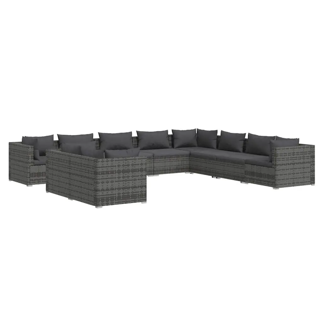 Garden Lounge Set 10 Piece Outdoor Furniture Modular Sofa Grey Poly Rattan