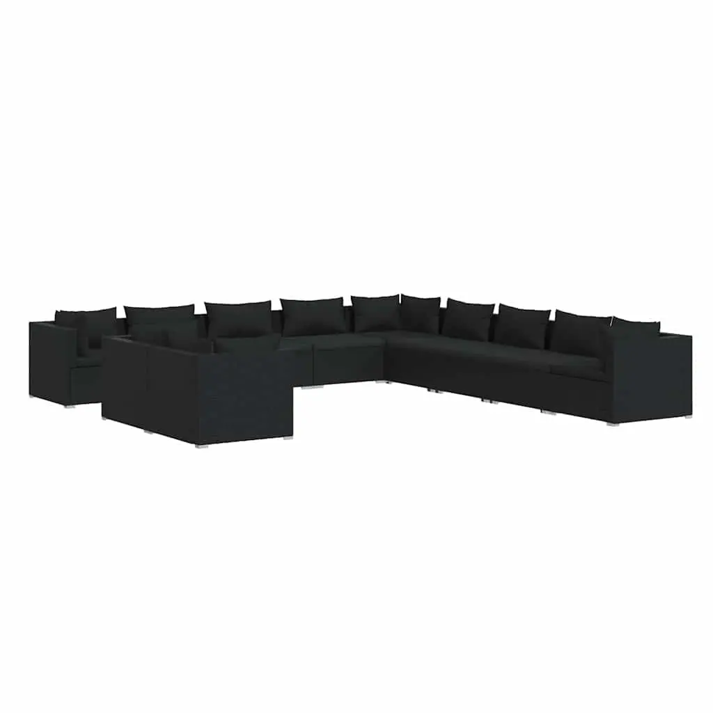 Modular Garden Lounge Set 11 Piece Black Poly Rattan with Cushions