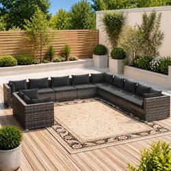 Garden Lounge Set 11 Piece Grey Poly Rattan Outdoor Furniture Sofa with Cushions