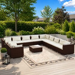 Comfortable 12 Piece Brown Garden Lounge Set with Cushions